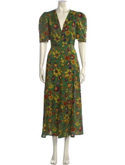 Pre-owned Alemais Linen Midi Length Dress In Green