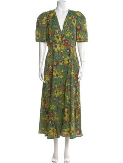 Pre-owned Alemais Linen Midi Length Dress In Green