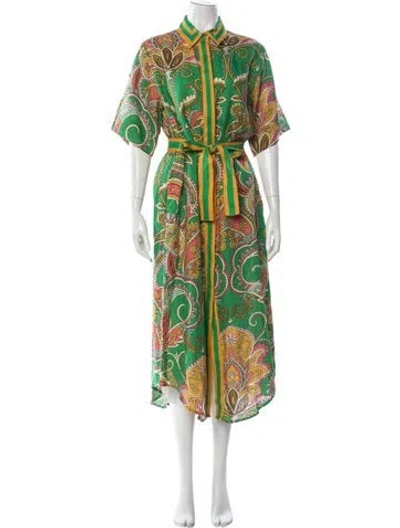 Pre-owned Alemais Linen Midi Length Dress In Green