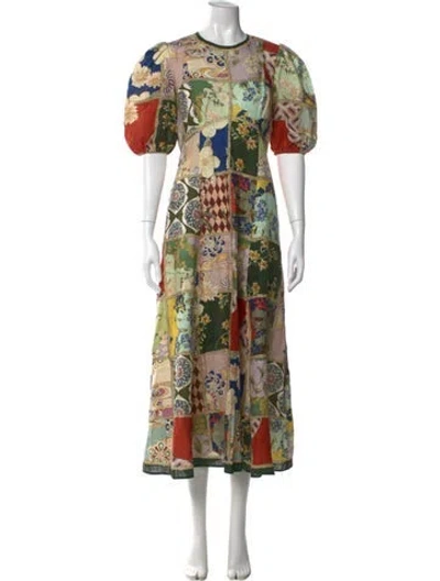Pre-owned Alemais Linen Midi Length Dress In Green