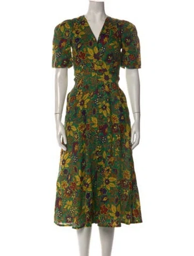 Pre-owned Alemais Linen Midi Length Dress In Green