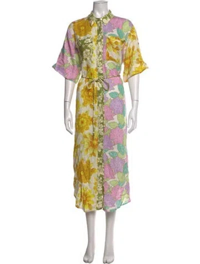 Pre-owned Alemais Linen Midi Length Dress In Green