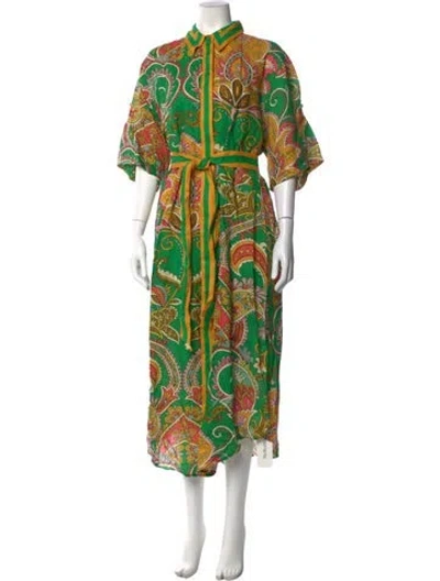 Pre-owned Alemais Linen Midi Length Dress In Green