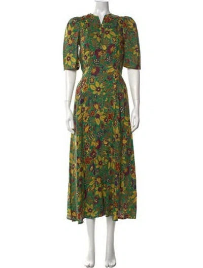 Pre-owned Alemais Linen Midi Length Dress In Green