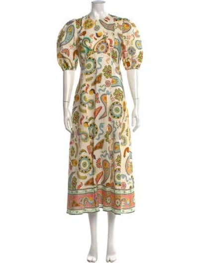 Pre-owned Alemais Linen Midi Length Dress In Neutrals