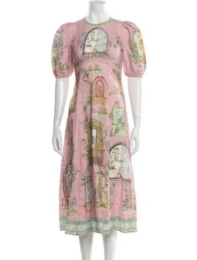 Pre-owned Alemais Linen Midi Length Dress In Pink