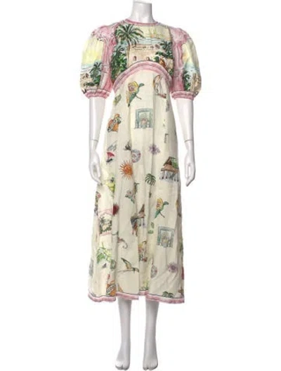 Pre-owned Alemais Linen Midi Length Dress In Pink