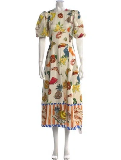 Pre-owned Alemais Linen Midi Length Dress W/ Tags In Neutrals