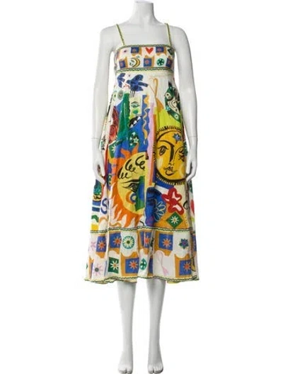 Pre-owned Alemais Linen Midi Length Dress In White