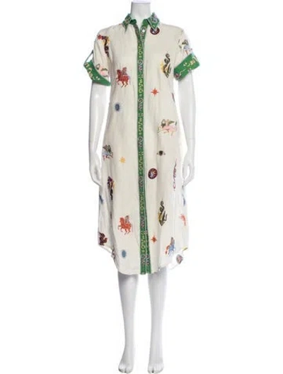 Pre-owned Alemais Linen Midi Length Dress In White