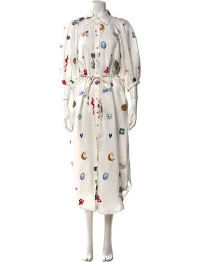 Pre-owned Alemais Linen Midi Length Dress In White