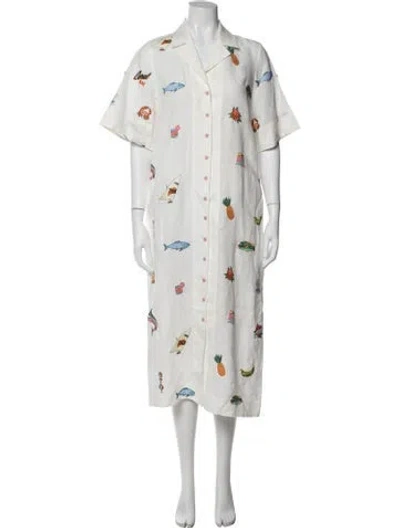Pre-owned Alemais Linen Midi Length Dress In White