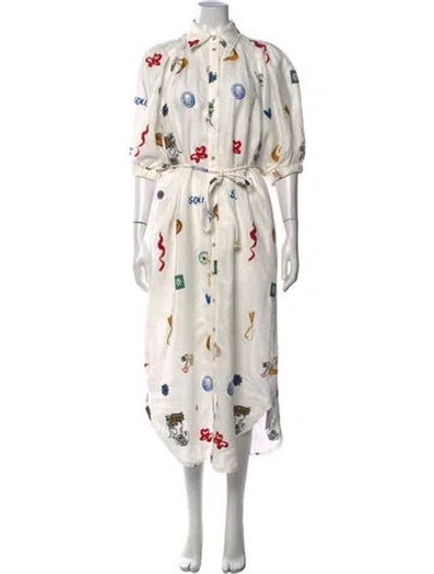 Pre-owned Alemais Linen Midi Length Dress In White