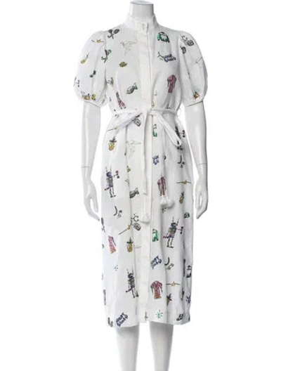 Pre-owned Alemais Linen Midi Length Dress In White