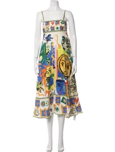 Pre-owned Alemais Linen Midi Length Dress In White