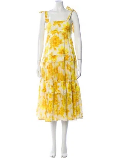 Pre-owned Alemais Linen Midi Length Dress In Yellow