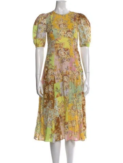 Pre-owned Alemais Linen Midi Length Dress In Yellow