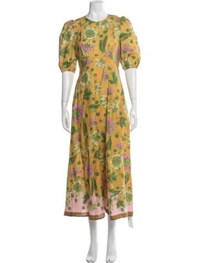 Pre-owned Alemais Linen Midi Length Dress In Yellow