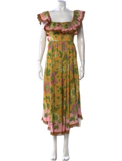 Pre-owned Alemais Linen Midi Length Dress In Yellow