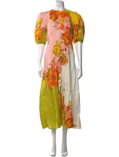 Pre-owned Alemais Linen Midi Length Dress In Yellow