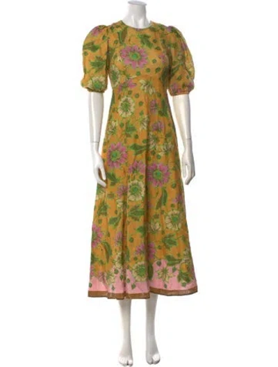 Pre-owned Alemais Linen Midi Length Dress In Yellow