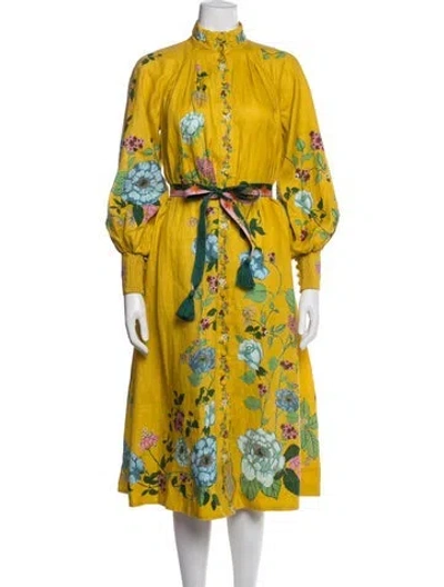 Pre-owned Alemais Linen Midi Length Dress In Yellow