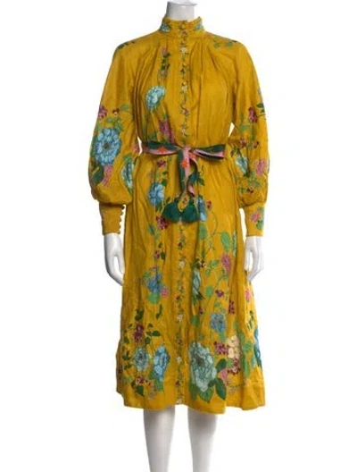 Pre-owned Alemais Linen Midi Length Dress In Yellow