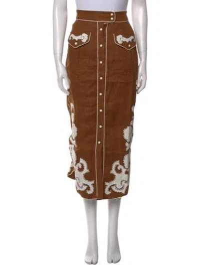 Pre-owned Alemais Linen Midi Length Skirt In Brown
