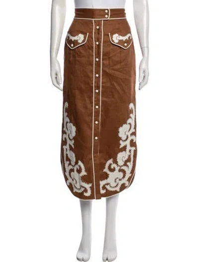 Pre-owned Alemais Linen Midi Length Skirt W/ Tags In Brown