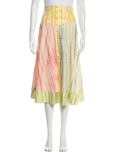 Pre-owned Alemais Linen Midi Length Skirt In Yellow