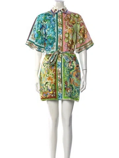 Pre-owned Alemais Linen Mini Dress In Green