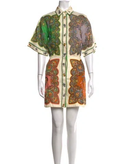 Pre-owned Alemais Linen Mini Dress In Green