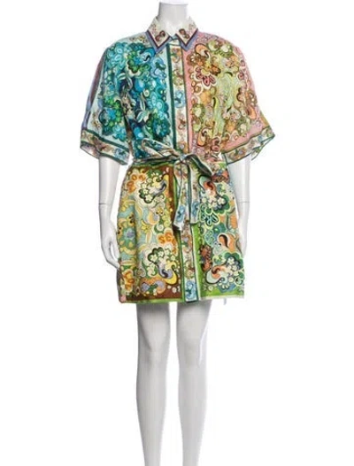 Pre-owned Alemais Linen Mini Dress In Green