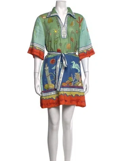 Pre-owned Alemais Linen Mini Dress In Green