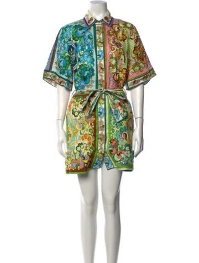 Pre-owned Alemais Linen Mini Dress In Green