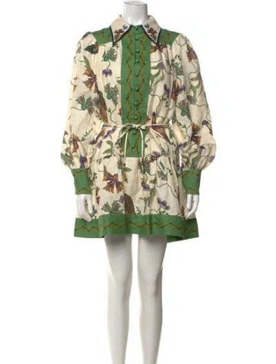 Pre-owned Alemais Linen Mini Dress In Green/neutrals