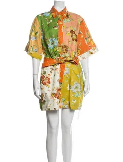 Pre-owned Alemais Linen Mini Dress In Neutrals/orange/yellow