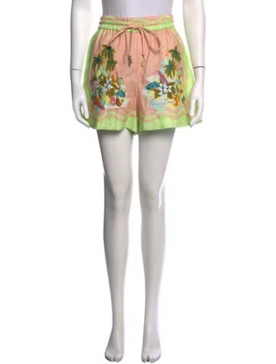 Pre-owned Alemais Linen Mini Shorts In Green/pink