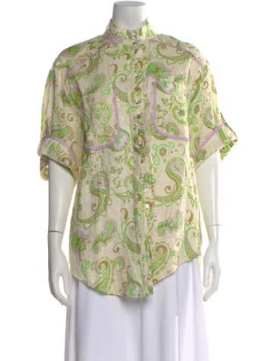 Pre-owned Alemais Linen Paisley Print Blouse In Green