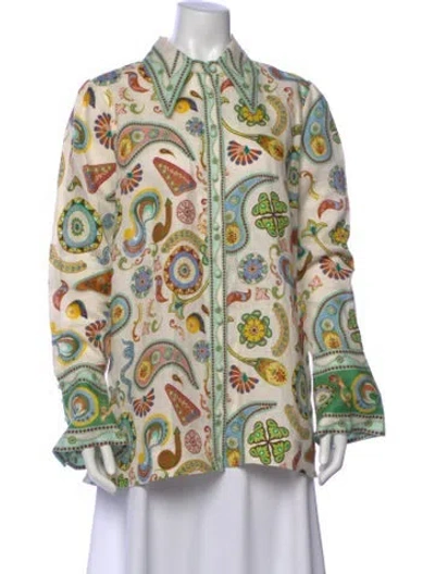 Pre-owned Alemais Linen Paisley Print Blouse In White