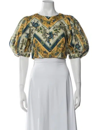 Pre-owned Alemais Linen Paisley Print Crop Top In Yellow