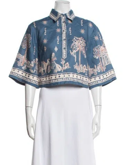 Pre-owned Alemais Linen Printed Blouse In Blue