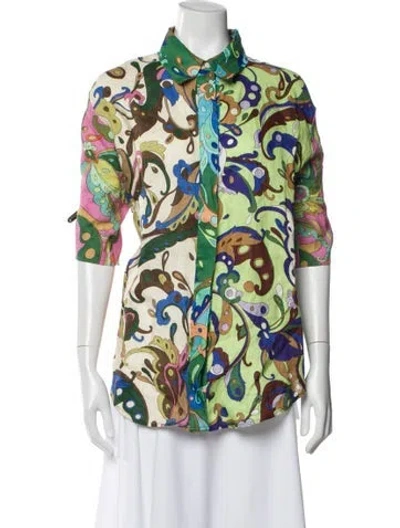 Pre-owned Alemais Linen Printed Blouse In Green