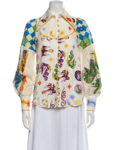 Pre-owned Alemais Linen Printed Blouse In Neutral