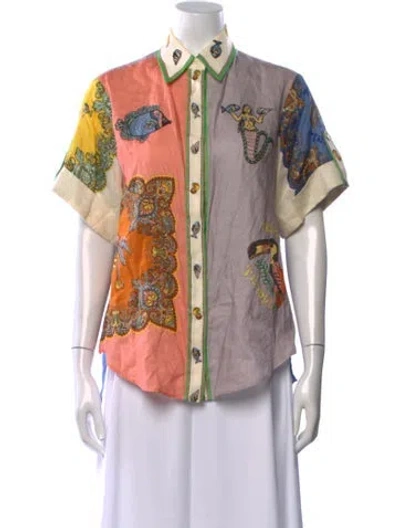 Pre-owned Alemais Linen Printed Blouse In Neutral