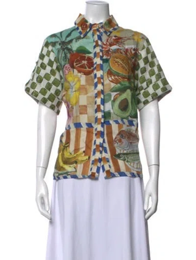 Pre-owned Alemais Linen Printed Blouse In Neutrals