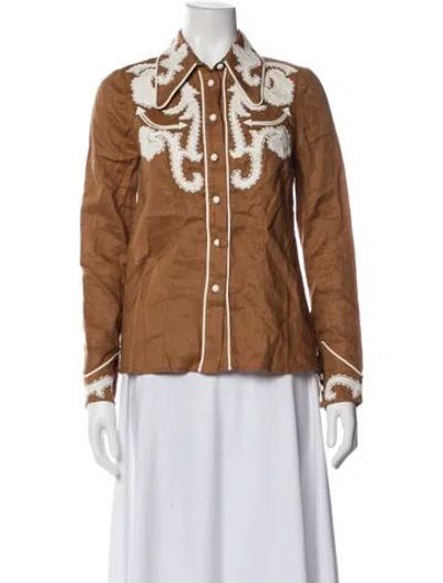 Pre-owned Alemais Linen Printed Blouse W/ Tags In Brown