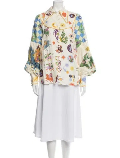 Pre-owned Alemais Linen Printed Blouse W/ Tags In Neutrals