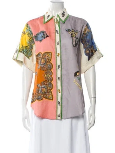 Pre-owned Alemais Linen Printed Blouse W/ Tags In White