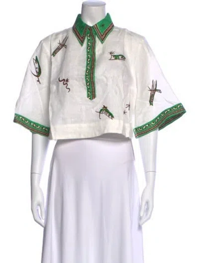 Pre-owned Alemais Linen Printed Blouse W/ Tags In White